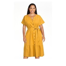 Terra &amp; Sky Womens Yellow Midi Shirt Dress with Ruffle Hem, Size 2X NWT - £15.72 GBP