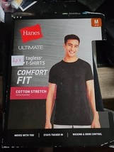 NEW HANES ULTIMATE 2 TAGLESS T-SHIRTS COMFORT FIT COTTON STRETCH SZ M BLACK - $14.85