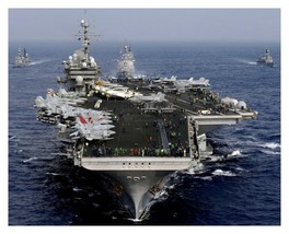 Uss Kitty Hawk Navy Aircraft Carrier At Sea People On Deck 8X10 Photo - $11.32