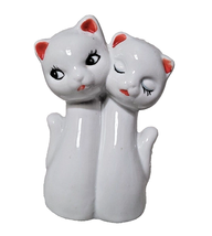 Vintage Ceramic Double Cat White Figural Bud Vase Kitty Red Ears Hat Pin Holder - £7.70 GBP