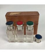 Antique Enamel Guilloche Men’s Travel Cologne (Empty) Bottles W/ Leather... - $68.54 CAD