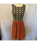 THML Sleeveless Fit &amp; Flare Dress Geometric Knit Bodice Orange Skirt Size S - €23,97 EUR