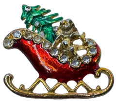 Santa Sleigh Angel Pin Brooch Christmas Tree Holidays Gold-Tone Jewelry Vintage - £7.85 GBP