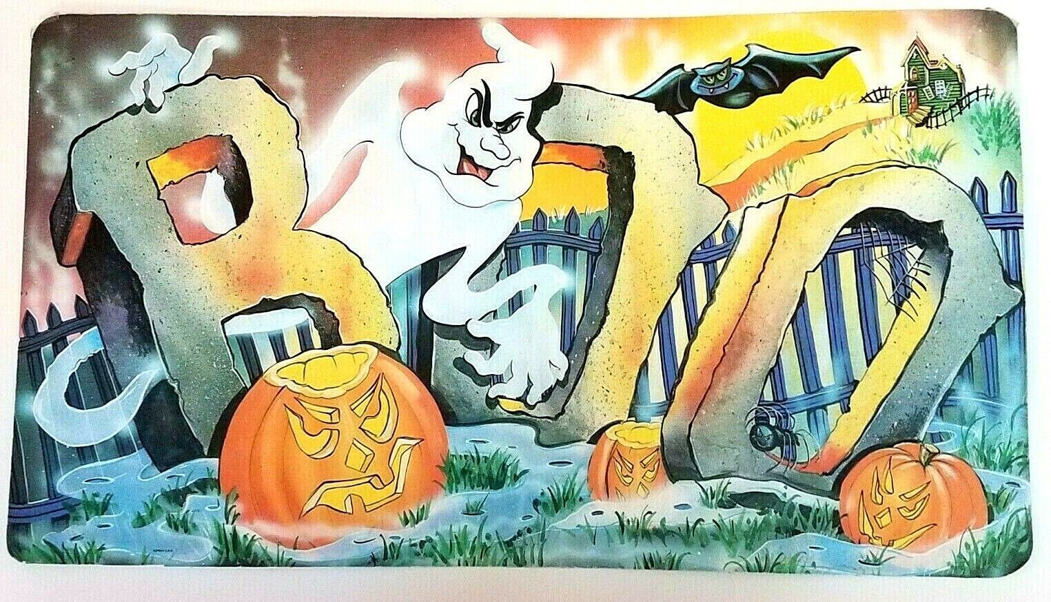 VTG Die Cut Eureka USA Halloween Decoration BOO! Ghost Graveyard Bat Pumpkin - $18.66