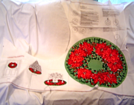   Vintage 1980's Small Christmas Wreath or Tree Skirt Fabric Panel Poinsettias - $9.99