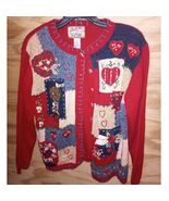 VTG Heirloom Collectibles Patchwork Medium Holiday Applique Cardigan Cot... - $45.00