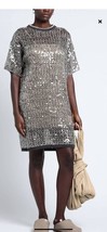 NWT $7499 Brunello Cucinelli Jute Sequence Open Knit Silver Dress Sz L - £1,997.59 GBP