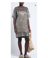 NWT $7499 Brunello Cucinelli Jute Sequence Open Knit Silver Dress Sz L - £1,958.45 GBP