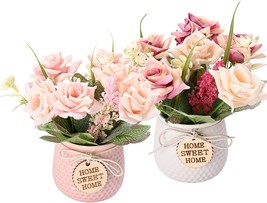 The Lueur Artificial Potted Flower 2 Pcs. Fake Flowers In Pot Silk Rose Bouquet - £25.52 GBP