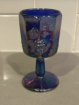 Vintage Joe St Clair Cobalt Carnival Art Glass 4&quot; Wine Goblet  Made In USA - £14.49 GBP