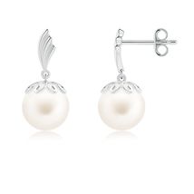ANGARA Freshwater Pearl Dangle Earrings with Wing Motif in Silver (Size-... - $188.50+