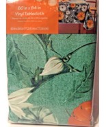 Tablecloth Green Vinyl Flannel Backed Pumpkin Flowers 60x84 Rectangle - £9.73 GBP