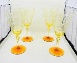 Utility Glass Works Cambodia Ware Vaseline Amber Foot Wine Water Goblet ... - £316.05 GBP