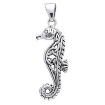 Celtic Seahorse Pendant Necklace 14k White Gold Plated 925 Sterling Silver V-Day - £91.89 GBP