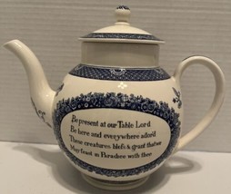 Wedgwood Replica 1761 John Wesley Teapot &amp; Lid 1908 Prayer Blue/White England - £73.97 GBP