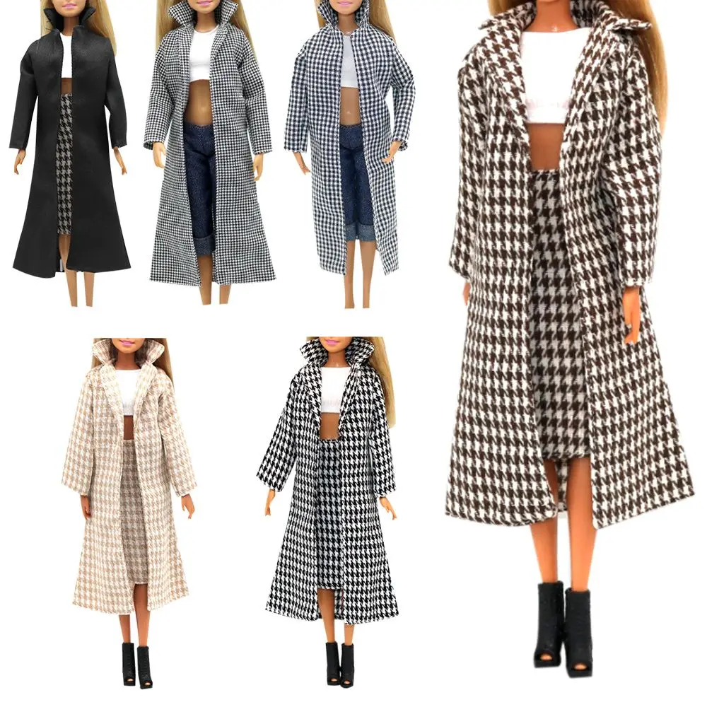 1/6 Scale Doll Plaid Overcoat Mini Brown Black Parka Coat Toy Clothes Dollhouse - £8.27 GBP+
