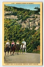 Horseback Riders On Roadway Horses Chimney Rock North Carolina Linen Postcard - £9.68 GBP