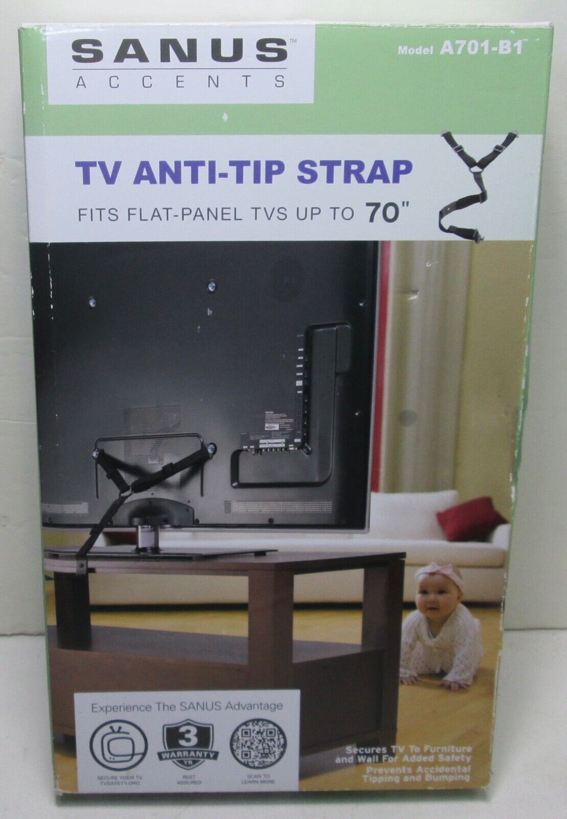 Sanus Flat Screen TV Anti-Tip Strap ~Baby Safe ~ Secure Tv Up To 70” A70... - $12.34