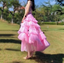 PINK Fluffy Tulle Maxi Skirt Women Custom Plus Size Layered Tulle Holiday Skirt image 4