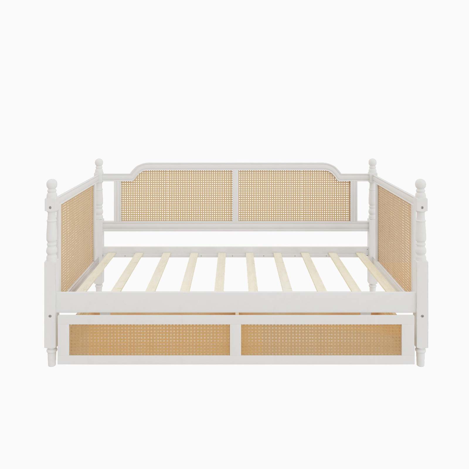 Rattan Twin Daybed with Drawers, Antique White Solid Pine Wood Item image 8