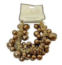Vintage Gold Metal Beaded Stretch Bracelet Costume Jewelry Hypo Allergenic NOS - £8.47 GBP