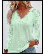 NEW Elegant Fashion Mint Green Eyelet Lace Pull Over Top Blouse L - $265.99 MXN