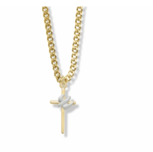 Two Tone 14K Gold Filled Dove On Cross Necklace &amp; Chain - £64.28 GBP