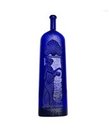 Vintage Cobalt Blue Embossed Textured Glass Bottle w/Greek Woman Design ... - $471.11 MXN