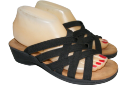 St. John&#39;s Bay Black Faux Leather Sandals Slip On Strappy Women Size 8 - $20.53