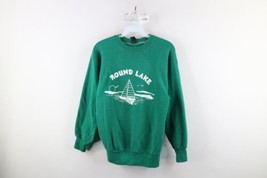 Vintage 70s Womens Medium Faded Round Lake Sailboat Sailing Sweatshirt Green USA - £54.17 GBP