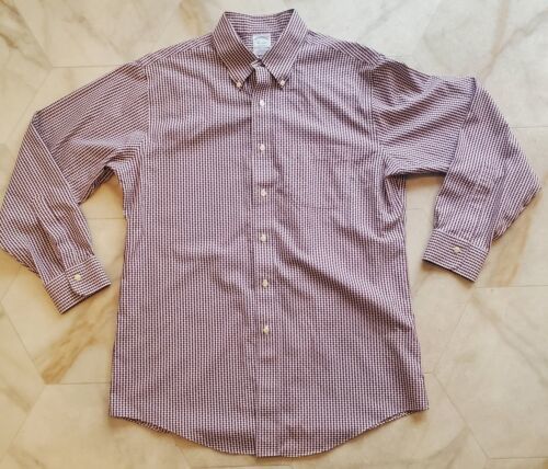 Brooks Brothers REGENT Men&#39;s Large 16-33 Red Check Button Up Dress Shirt - $29.50