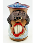 Art Pottery Blue Stonewear Coffee Mug 3D Sculpted Woman Face African Ame... - $23.36