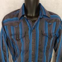 Panhandle SlimPearl Snap Western Shirt Large 16.5 Blue Gray Stripe Long ... - $16.95