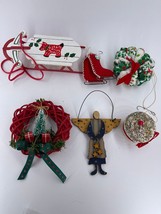 Vintage Handmade Christmas Ornaments Asssorted Wreath Sled Wood Angel Skates - £16.69 GBP