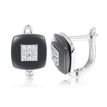 Fashion Square Stud Earrings Ceramic AAA Cubic Zirconia Silver Color Simple U Sh - £16.03 GBP