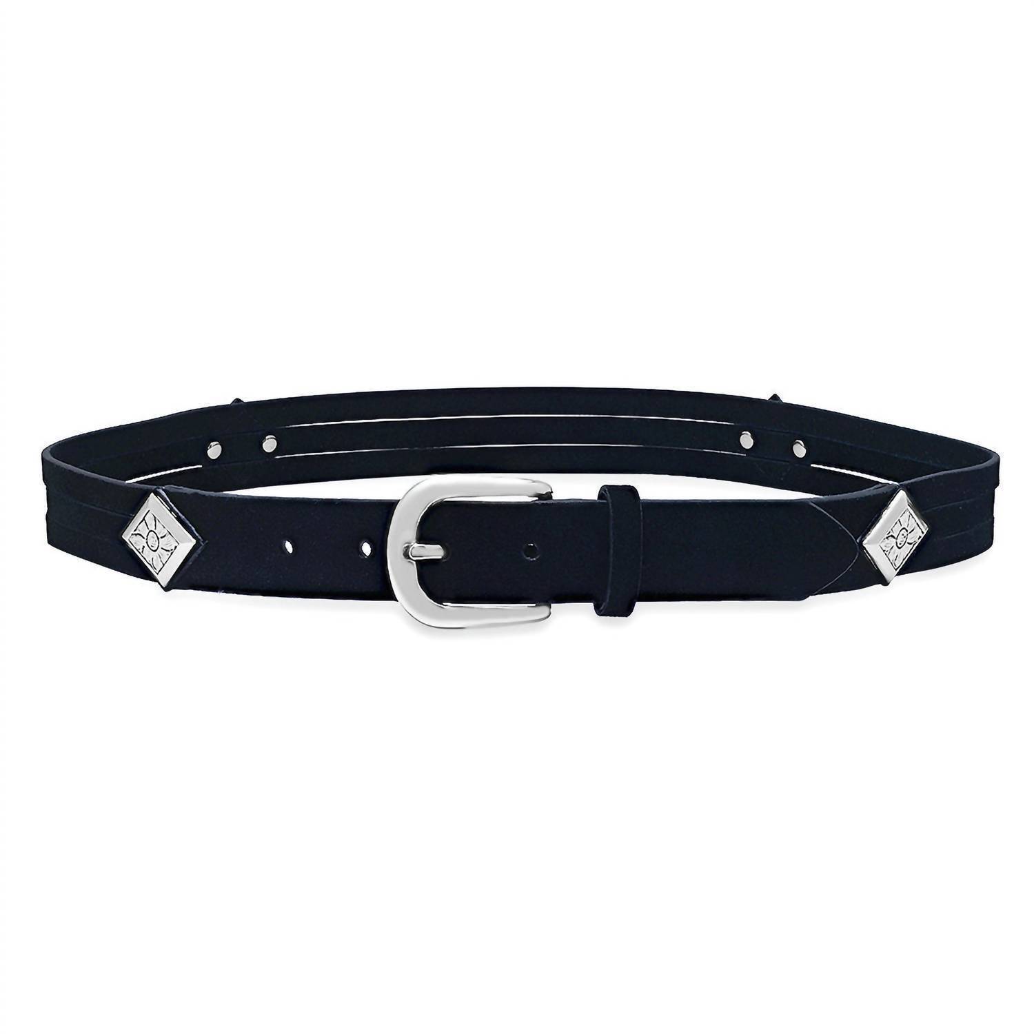 Laurel And Gold women's valencia belt in Black Suede/Silver