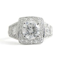 Authenticity Guarantee 
Cushion Milgrain Halo Pave Diamond Engagement Ring 14... - £7,989.56 GBP