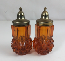 Vintage Anchor Hocking Indiana Glass Diamond Point Amber Salt &amp; Pepper S... - $213.40 MXN