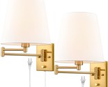 Gold Swing Arm Wall Sconces Set Of Two Plug In Sconce Modern Swing Arm W... - $218.99