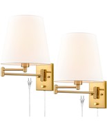Gold Swing Arm Wall Sconces Set Of Two Plug In Sconce Modern Swing Arm W... - £174.53 GBP