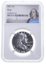 PF66 1963 Proof Franklin Half Dollar NGC Graded - White Coin Spot Free PR  20240 - £39.73 GBP