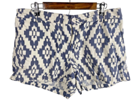 Magellan Shorts 12 Linen Cotton Blend White Blue Gray Block Print Womens... - £20.07 GBP