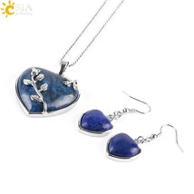 CSJA Girl Women Love Heart Jewelry Sets Reiki Natural Gem Stone Lapis Lazuli Nec - £18.56 GBP