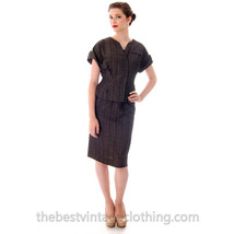VTG 1940s Blums-Vogue Chicago Silk Plaid Suit Couture Peplum Jacket Skir... - $6,485.57 MXN