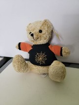 Halloween Teddy Bear w/ Spider Web Orange &amp; Black Sweater Small Plush 8&quot; Seated - £15.38 GBP