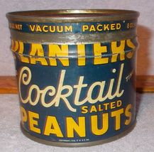 Antique Vintage Planters Cocktail Salted Peanuts 8 Oz Tin ca 1930s - $12.95