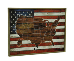 Zeckos American Blend Superimposed US Map and Flag Wooden Wall Hanging - £47.47 GBP