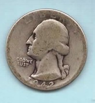 1942 Washington Quarter - 90% silver - £6.38 GBP