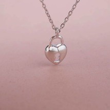 Silver Lock Necklace,  Sterling Silver Chain Love Lock Necklace, Drawn C... - £21.51 GBP