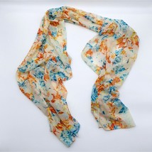 Womens Abstract Woven Scarf Orange Teal Yellow Accessory 69&quot; Long by 21&quot;... - £9.79 GBP